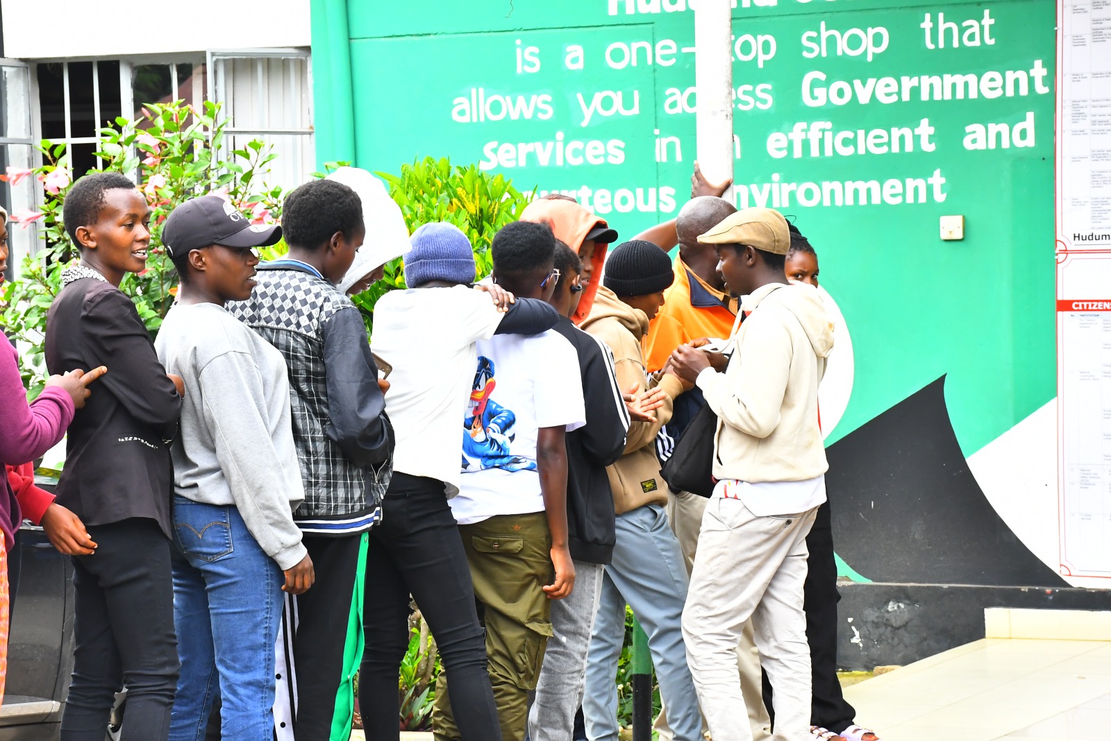 Players gathered outside Huduma Centre